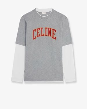 Celine Cotton T-Shirt With Logo Print - Grey