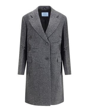 Prada Single-Breasted Shetland Wool Coat - Grey