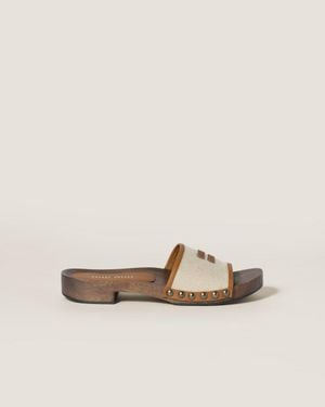 Miu Miu Leather And Canvas Sandals - Natural