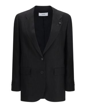 Lardini Blazer Double-Breasted Linen - Black