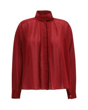 forte_forte Pleated High-Neck Blouse Pomegranate - Red