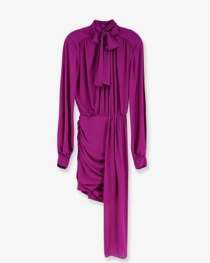 ACTUALEE Satin Dress With Padded Shoulders - Purple