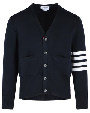 Thom Browne 'Milano 4 Bar' Virgin Wool Cardigan - Blue