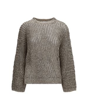 Brunello Cucinelli Chiné Silk Linen Sweater Pietra Marrone - Gray