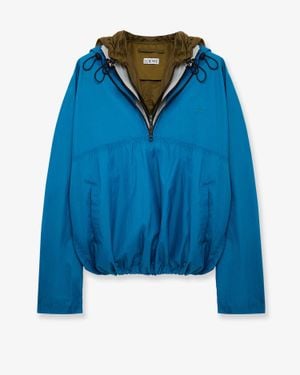 Loewe Anorak Technical Fabric Windbreaker With Embroidered Anagram Logo - Blue