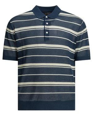 Beams Plus Striped Button-Down Polo Shirt - Blue