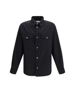 Versace Greca Monogram Jacquard Wool Shirt - Blue