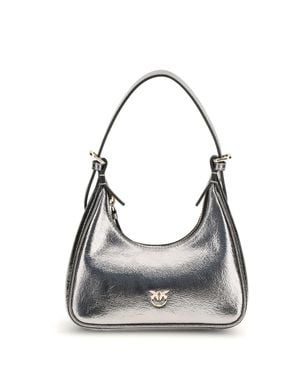 Pinko Shoulder Bag Baby Lambskin Anthracite - White