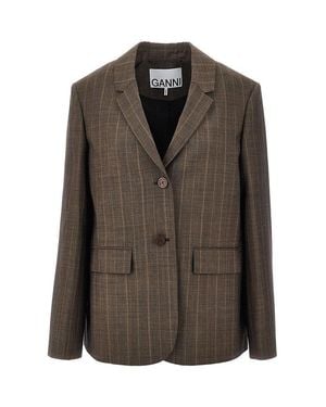 Ganni Wool Jacket With Pinstriped Motif - Brown