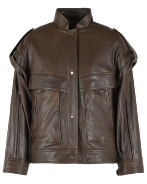 Salvatore Santoro Leather Bomber Jacket - Brown