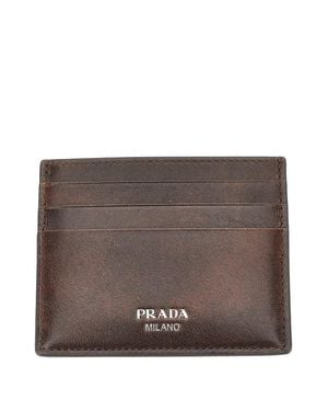 Prada Vintage Effect Leather Cardholder - Brown