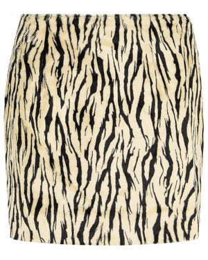ROTATE BIRGER CHRISTENSEN Printed Faux Fur Skirt - Black