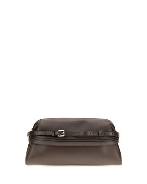 Moschino Leather Clutch With Buckle Detail - Brown