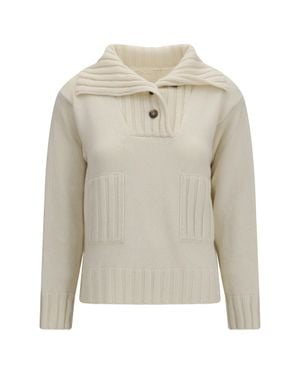 Ella Ribbed Neck Cashmere Sweater Panna - White