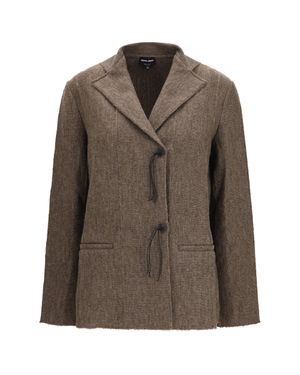 Giorgio Armani Wool Jersey Jacket Leather Tassels Cammello - Brown