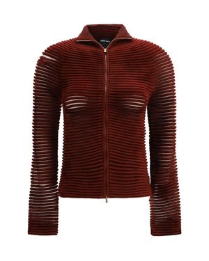 Giorgio Armani Openwork Viscose-Blend Cardigan - Red