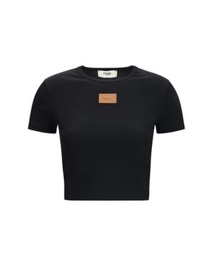 Fendi T-Shirt Cropped Ribbed Cotton - Black