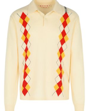 Marni Ivory Virgin Wool Polo Shirt - Orange