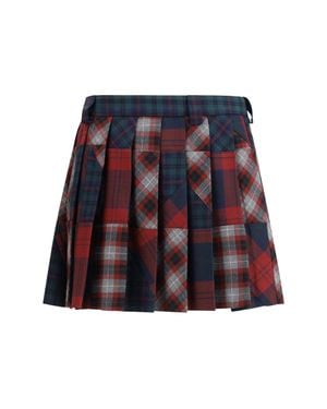 Miu Miu Pleated Patchwork Tartan Mini Skirt - Red