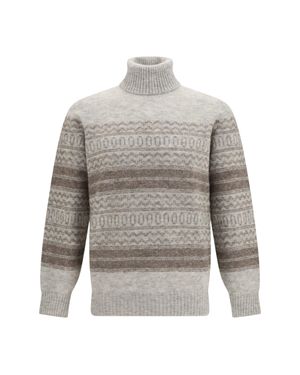 Brunello Cucinelli Turtleneck Jumper Fair Isle - Grey