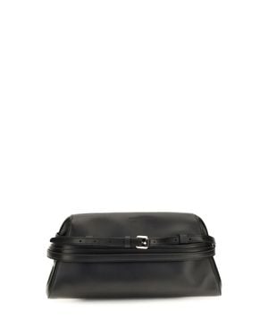 Moschino Leather Clutch With Buckle Detail - Black