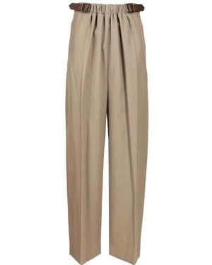 Loewe Wool Belted Trousers - Natural