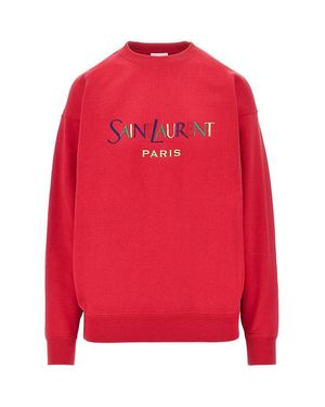 Saint Laurent Cotton Sweatshirt With Logo Embroidery - Red