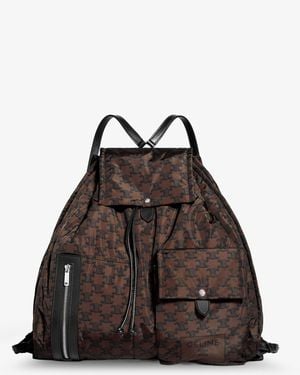 Celine Nylon And Leather Backpack With Triomphe Print - Brown
