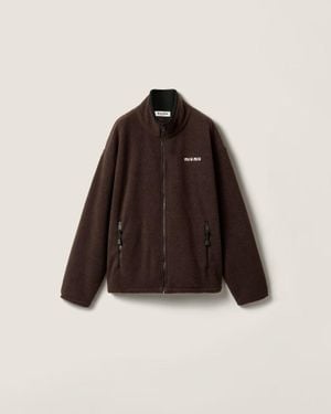 Miu Miu Zippered Logo Fleece Jacket - Brown