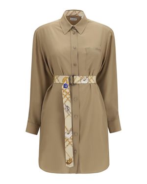 Burberry Silk Crêpe De Chine Shirt Dress - Natural