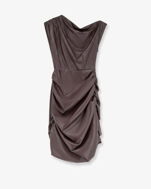 ACTUALEE Short Faux Leather Dress - Brown