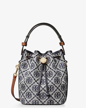 Tory Burch T Monogram Cotton-Blend Bucket Bag - Blue