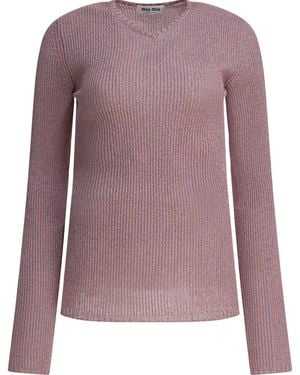 Miu Miu Wool Blend V-Neck Jumper - Purple