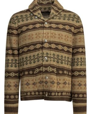 RRL Woven Knit Linen Silk Cardigan - Green