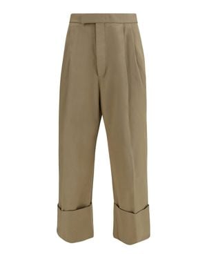 Thom Browne Cotton Gabardine Trousers With Double Pleats - Green