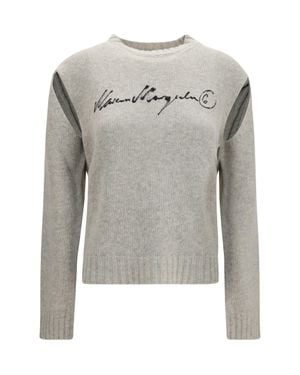 MM6 by Maison Margiela Knitted Jumper With Logo Lettering Melange - Grey