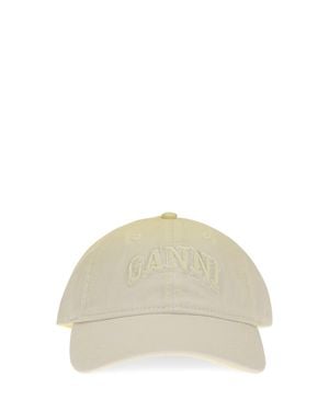Ganni Cotton Logo Baseball Cap - Natural