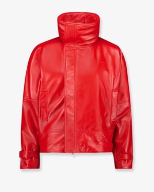 Balenciaga Arrotondato Leather Jacket With Engraved Lettering Logo On The Front - Red