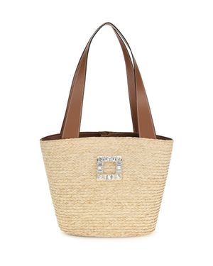 Roger Vivier Mini Viv' Skate Raffia Bucket Bag - White