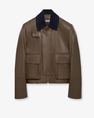 Loewe Lightweight Nappa Leather Short Jacket With A Corduroy Collar - Brown