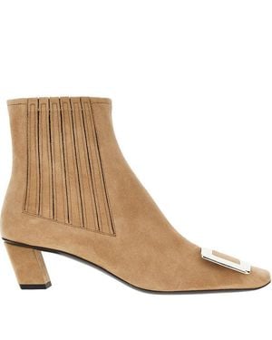 Roger Vivier Suede Leather 'Belle Vivier' Chelsea Boots - Natural