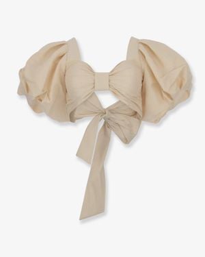 ACTUALEE Cropped Shantung Effect Fabric Top - Natural