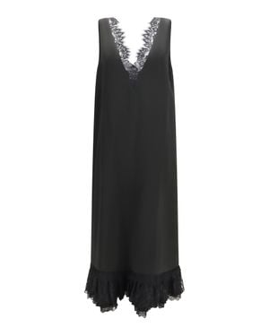 Ganni Lace-Trimmed Satin Long Dress - Black