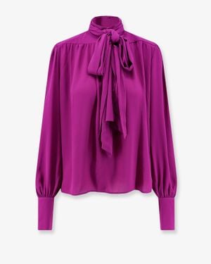 ACTUALEE Satin Shirt With Padded Shoulders - Purple