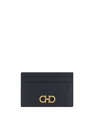 Ferragamo Gancini Card Holder Calf Leather Bos Taurus Wallet - Blue