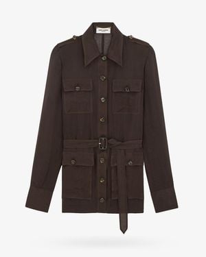Saint Laurent Organic Silk Dress With Waist Belt - Brown