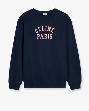 Celine Cotton Jumper With Front Lettering Logo - Blue