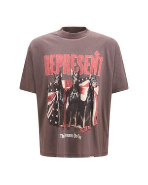 Represent Printed Cotton T-Shirt Nero - Pink