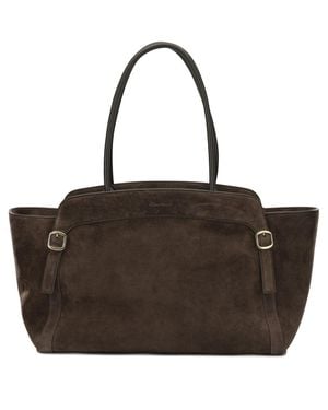 Santoni Double Buckle Medium Shoulder Bag - Brown