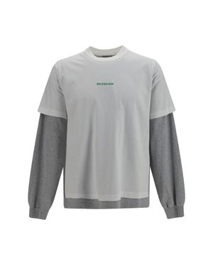 Balenciaga Double-Sleeve Cotton T-Shirt - Grey